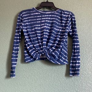 Nordstrom blue and white striped long sleeve with know in front